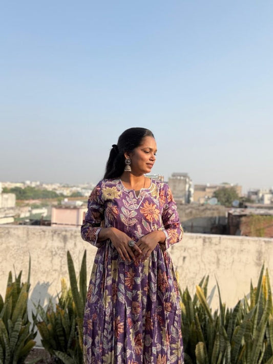 Purple colour cotton suit with cotton dupatta